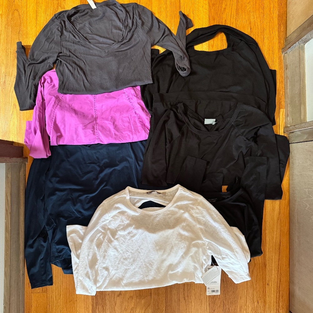 LOT of 7 Athleta Long Sleeve Workout Shirts Sz M